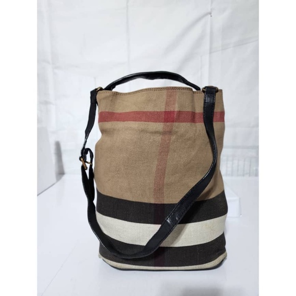 Authentic BURBERRY Canvas Mega Check Medium Ashby Hobo Saddle Bag Brown/Beige - Picture 1 of 14